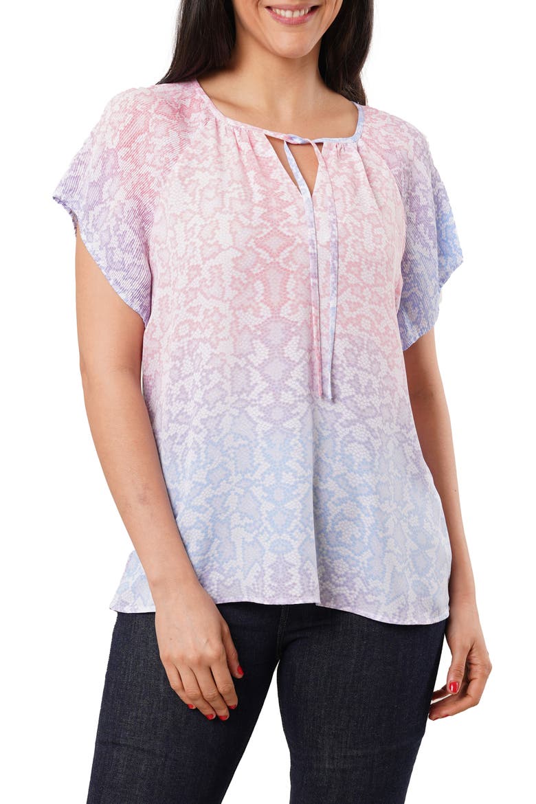 Tie Front Short Sleeve Top, Main, color, TILED SNAKESKIN