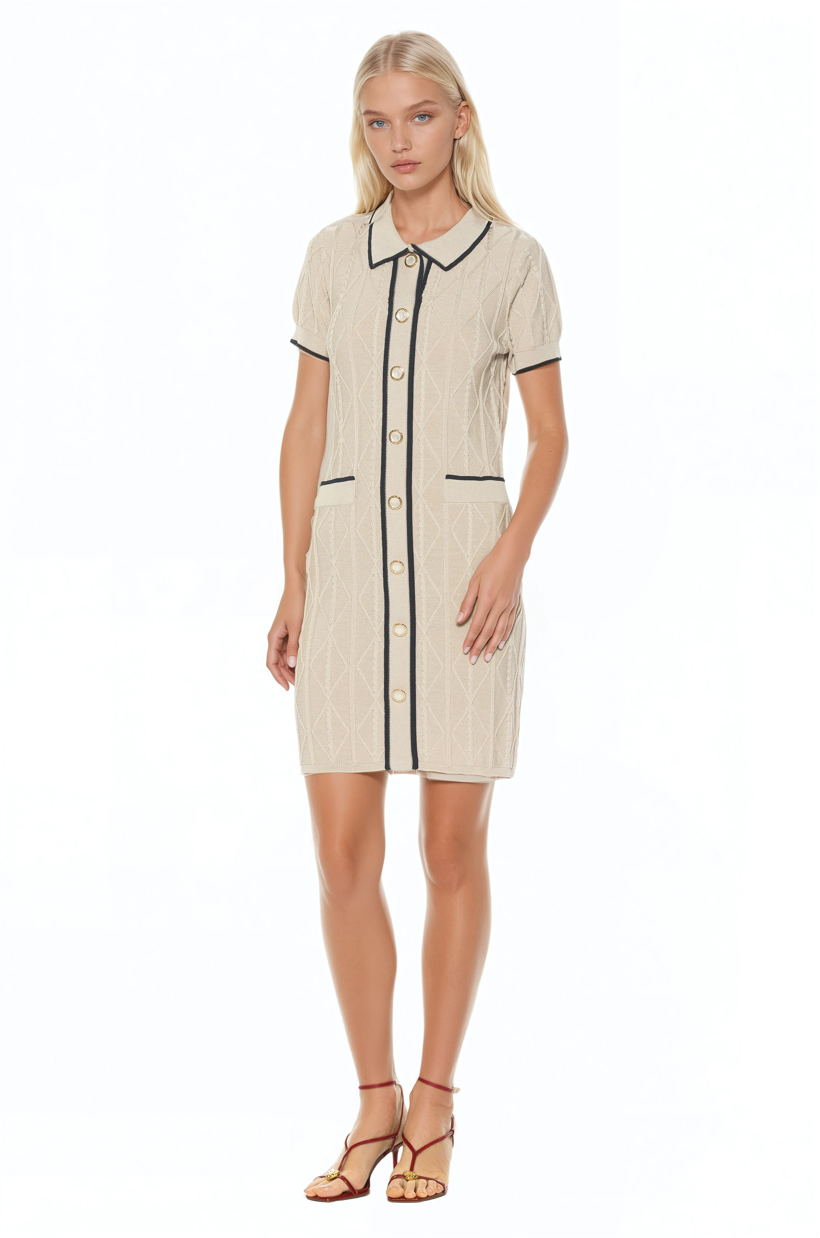 Cove Collared Button Down Contrast Knit - image 4