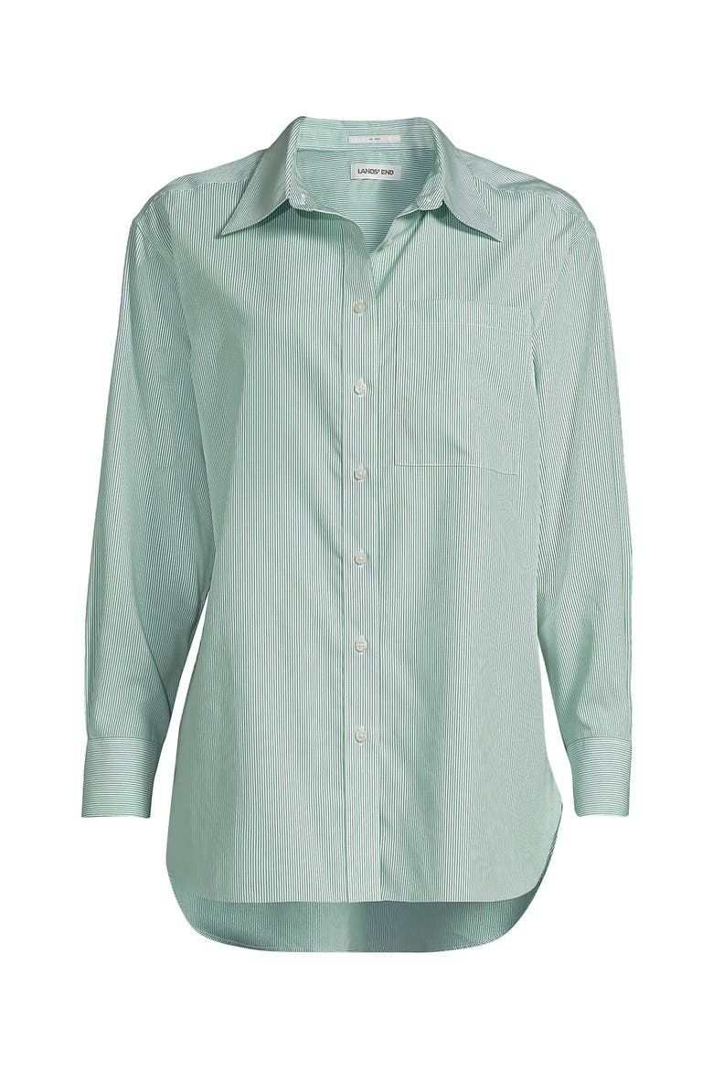 No Iron Oversized Poplin Extra Long Tunic, Alternate, color, Vibrant Clover Mini Stripe