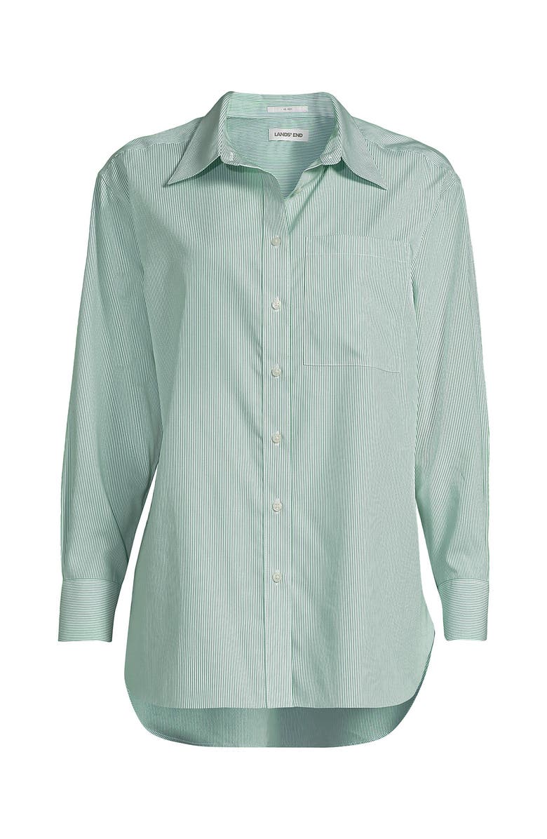 Lands' End No Iron Oversized Poplin Extra Long Tunic, Alternate, color, Vibrant Clover Mini Stripe