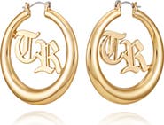 True Religion TR Logo Hoop Earrings