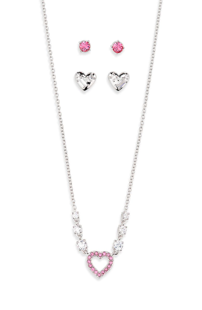 Nadri Valentine's Day Capsule 3-Piece Stud Earrings & Necklace Set, Alternate, color, Rhodium
