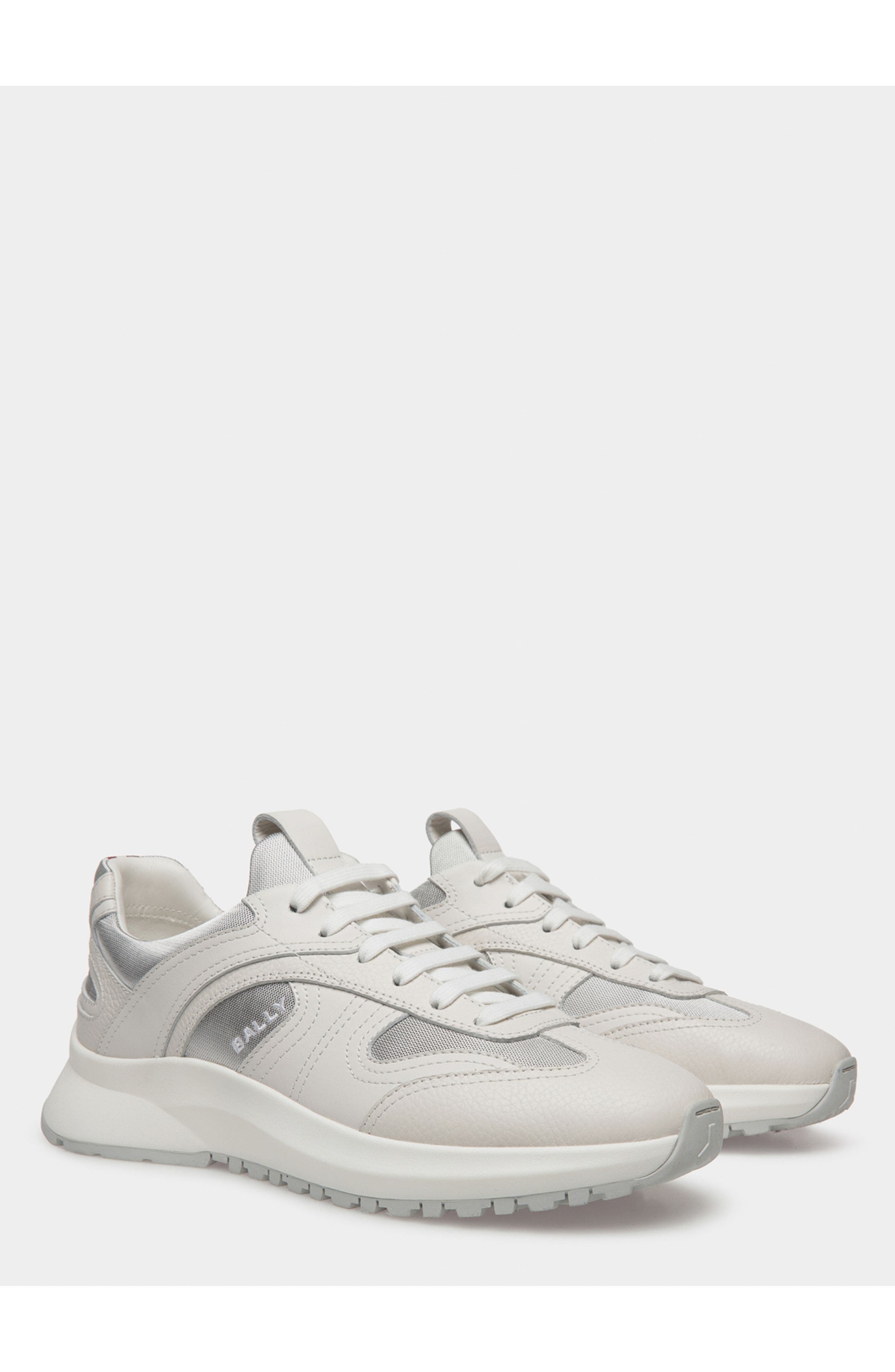 Bally Outline Sneaker In Leather And Nylon, Alternate, color, White