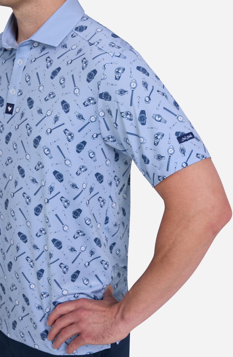 Bad Birdie Pace Setter Watch Print Performance Golf Polo, Alternate, color, Pace Setter