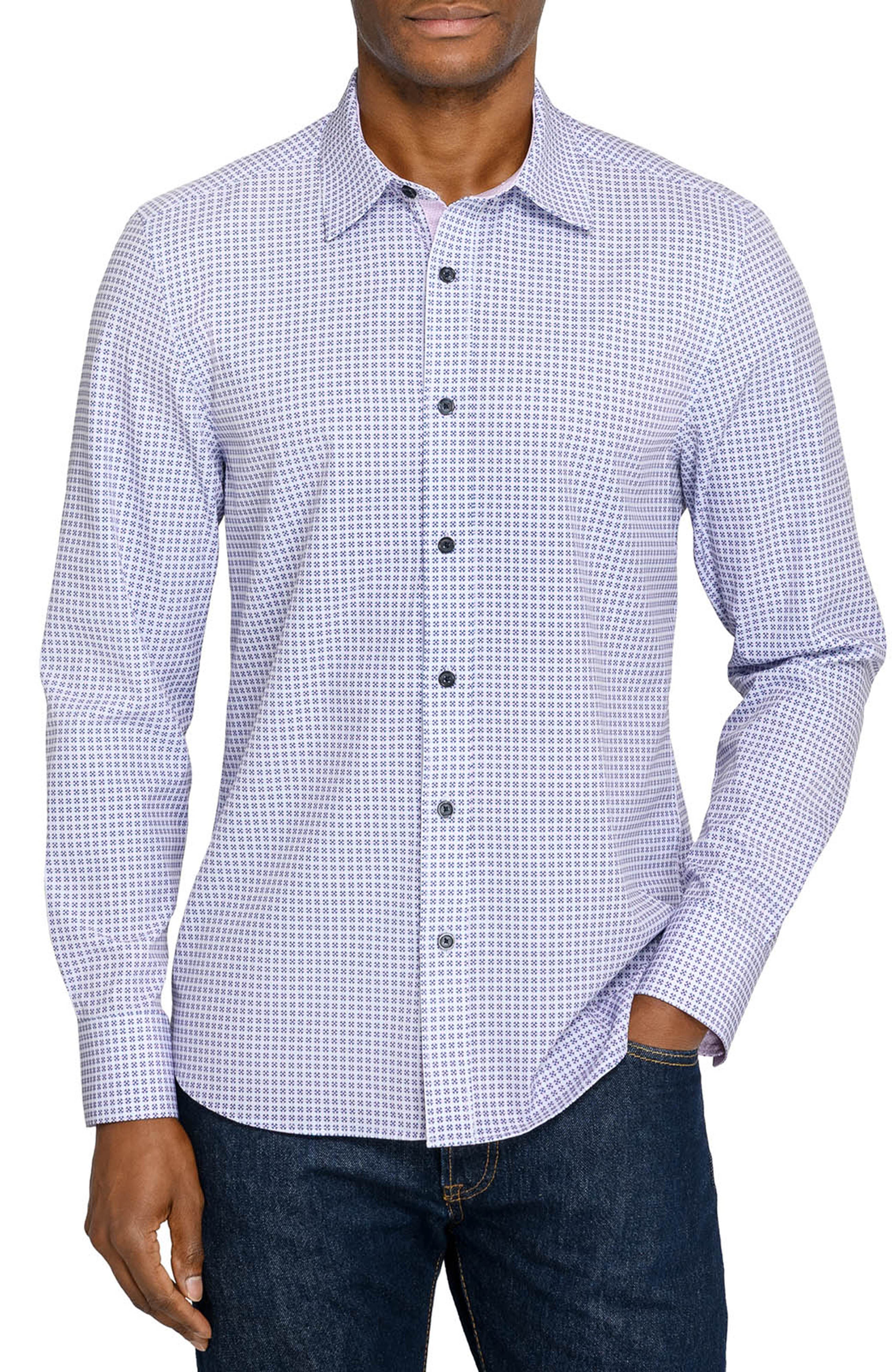 Slim Fit Round Geo Woven Long Sleeve Basic Shirt - image 3