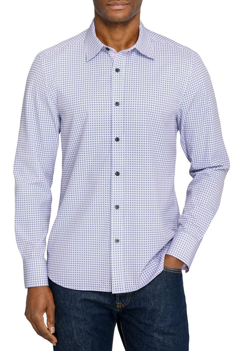 Slim Fit Round Geo Woven Long Sleeve Basic Shirt, Main, color, PINK