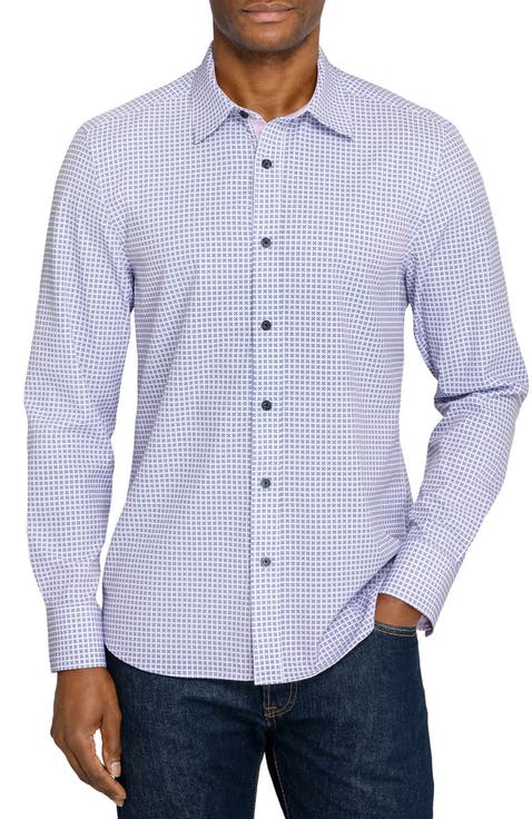 Slim Fit Round Geo Woven Long Sleeve Basic Shirt
