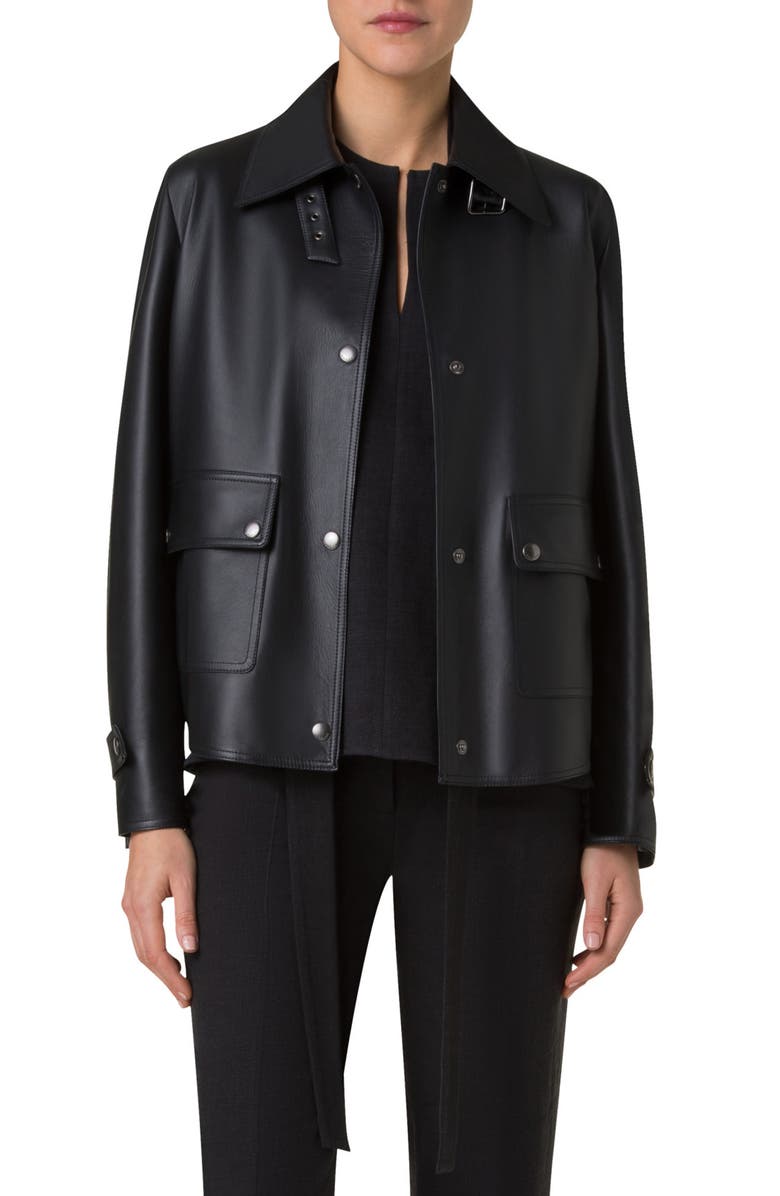 Akris Arthos Lambskin Leather Jacket, Main, color, Black