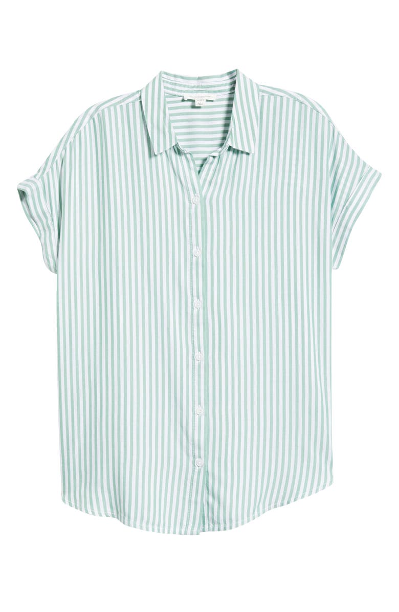 beachlunchlounge Kenzie Stripe Short Sleeve Button-Up Shirt, Alternate, color, Green Sage