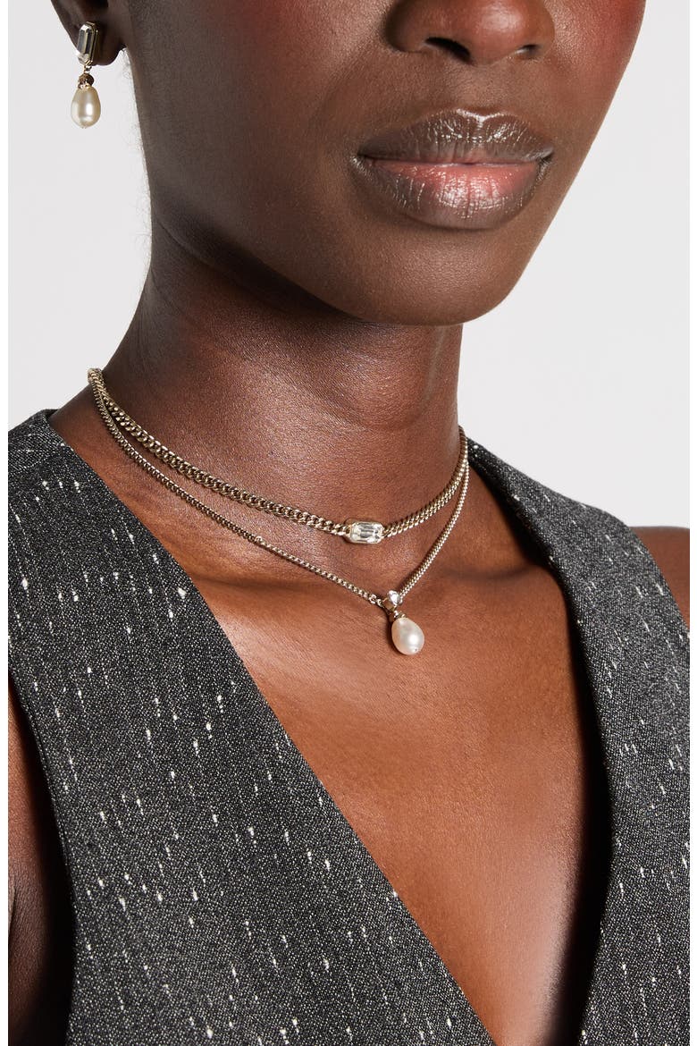Skull & Crystal Layered Chain Necklace, Alternate, color, BRASS/CRYSTAL