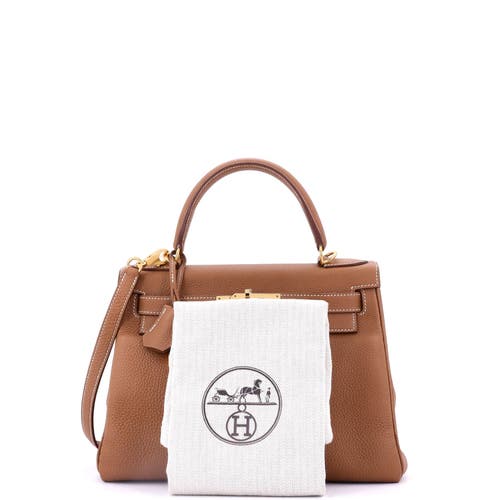 Pre-owned Hermes  Hermes Kelly Handbag Brown Togo With Gold Hardware 28 In Gold