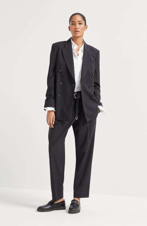 Brunello Cucinelli Black Tropical Luxury Wool Monili Slouchy Trousers In Black