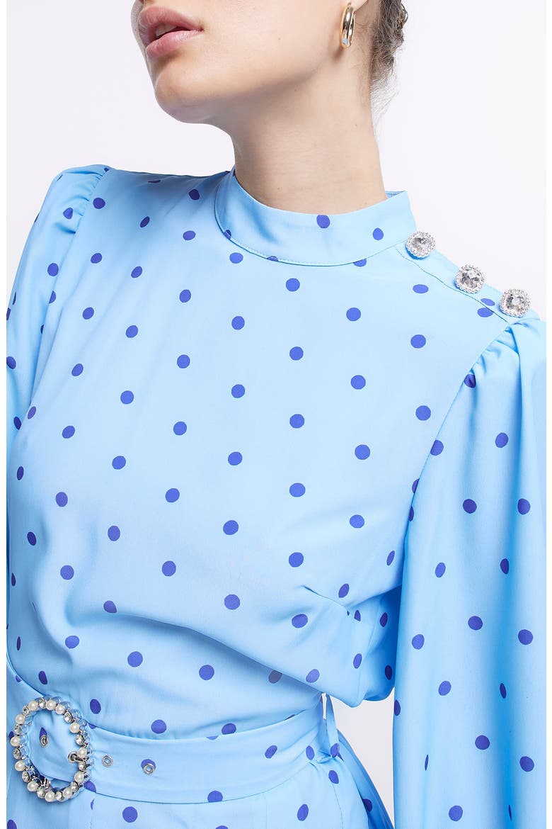 Polka Dot Belted Long Sleeve Dress, Alternate, color, BLUE