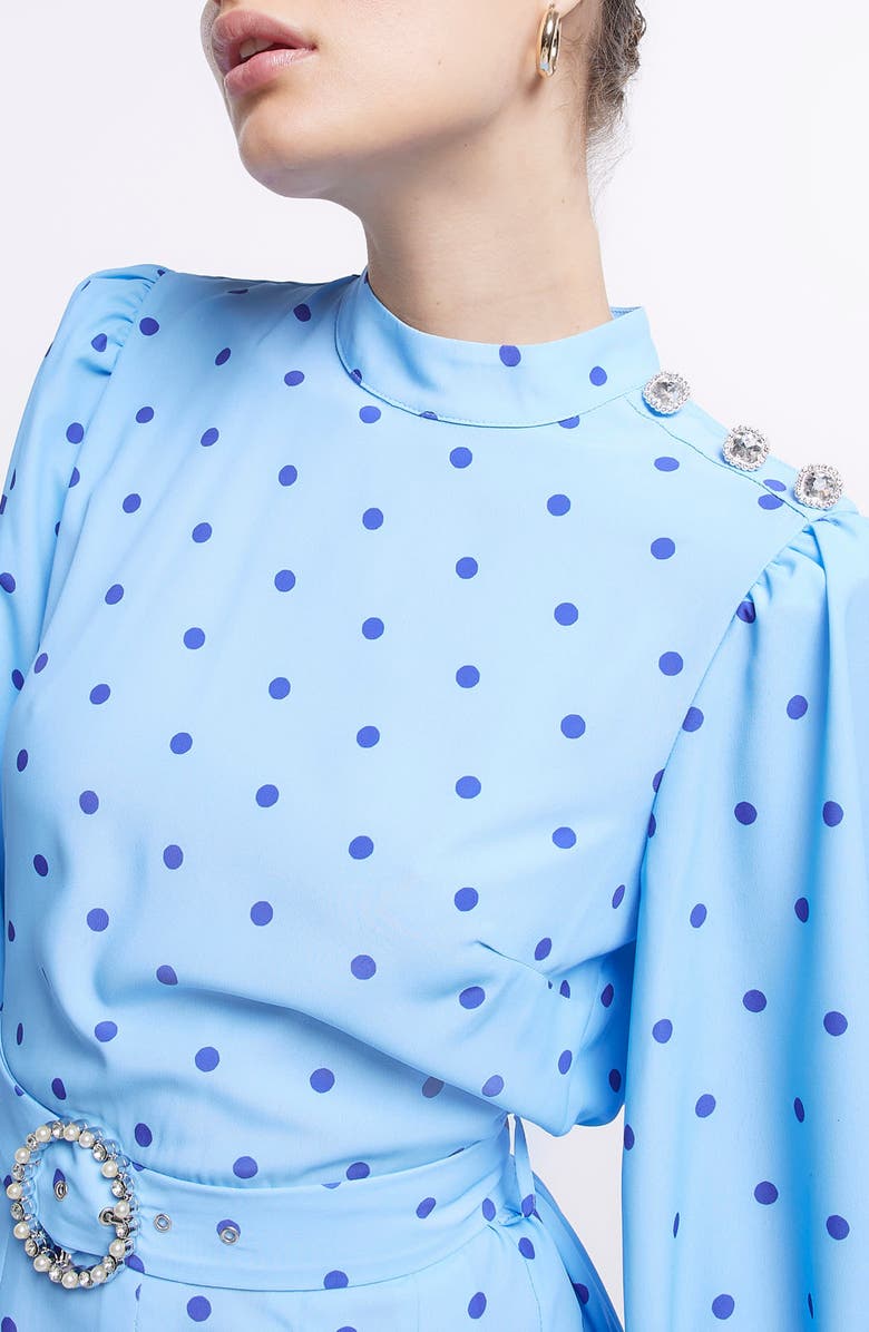 River Island Polka Dot Belted Long Sleeve Dress, Alternate, color, 