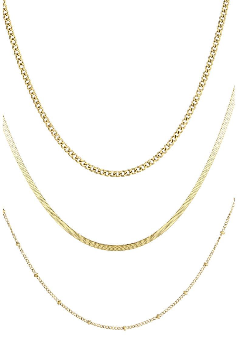 18k Gold Plated Set of 3 Layered Necklaces, Main, color, GOLD
