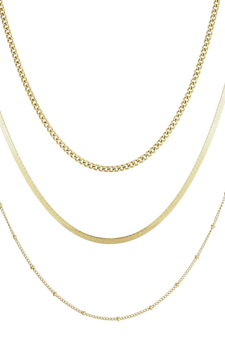 Adornia 18k Gold Plated Set of 3 Layered Necklaces, Main, color, Gold