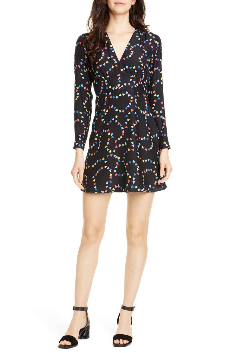 Hoover Long Sleeve Silk Minidress, Main, color, RAINBOW STRING OF HEARTS