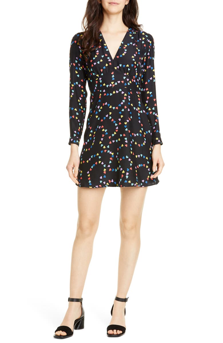 HVN Hoover Long Sleeve Silk Minidress, Main, color, 