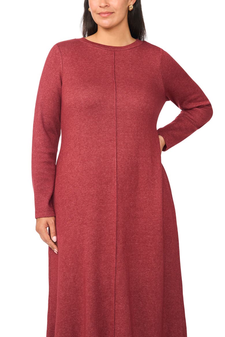 Long Sleeve Midi Dress, Alternate, color, BURGUNDY