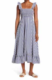 MAX STUDIO Yarn Dye Ruffle Sleeve Smocked Dress