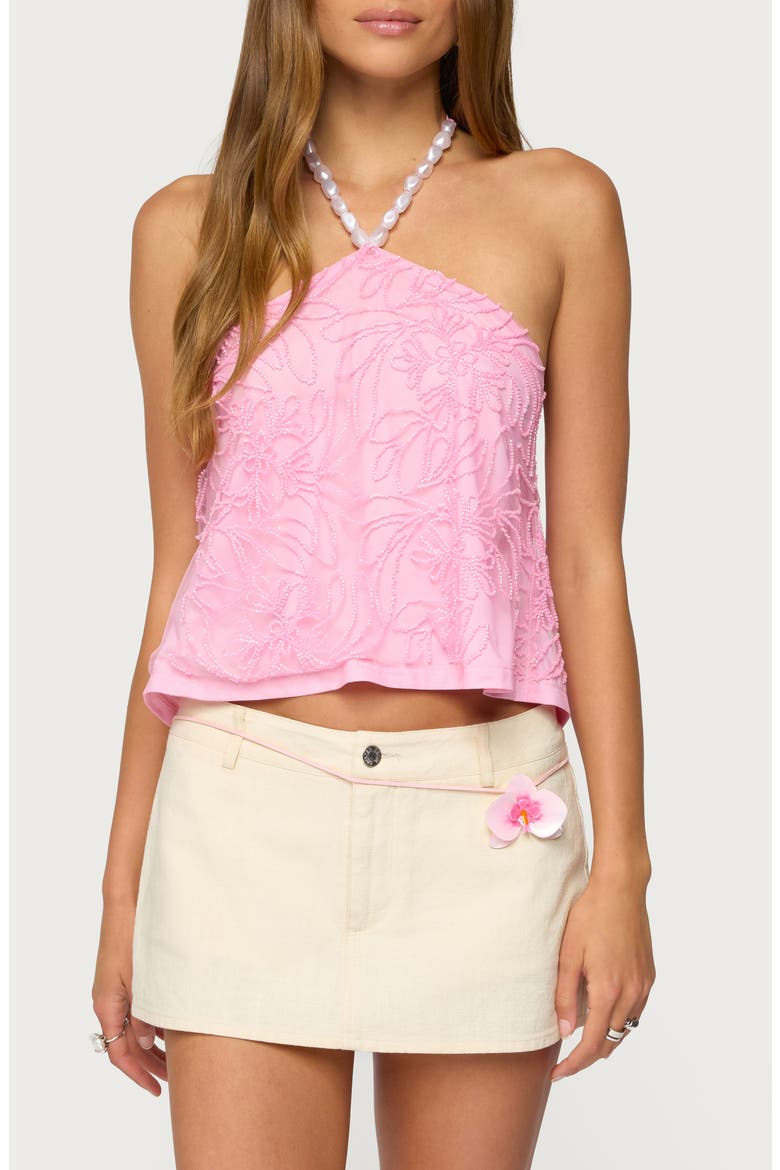 Ayva Floral Embroidered Beaded Halter Top, Main, color, PINK