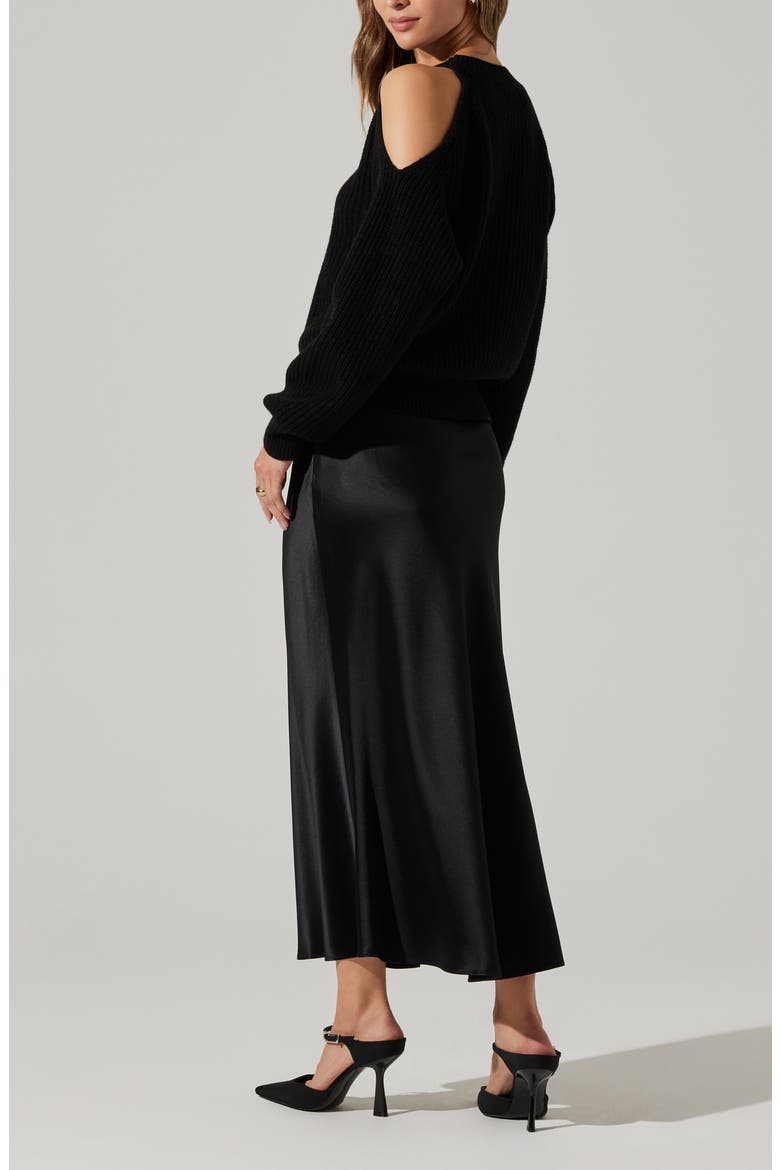 Windey Satin Midi Skirt, Alternate, color, BLACK