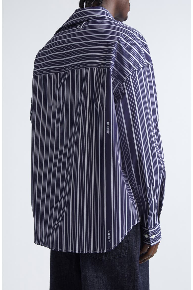 La Chemise Cuadro Asymmetric Button-Up Shirt, Alternate, color, BUSINESS LOGO STRIPES NAVY