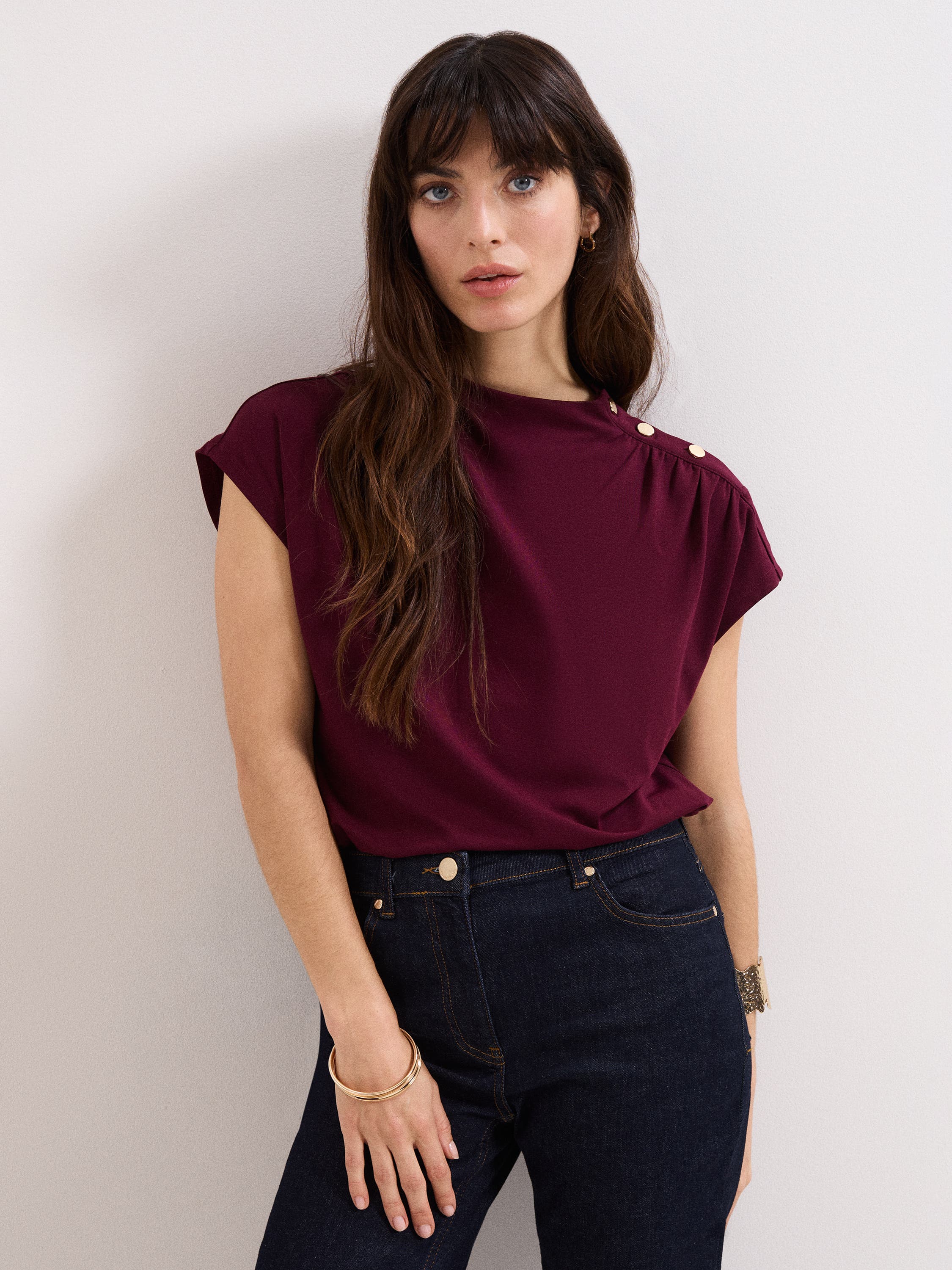 Paige Ruched Shoulder Hardware Ponte Top - image 5