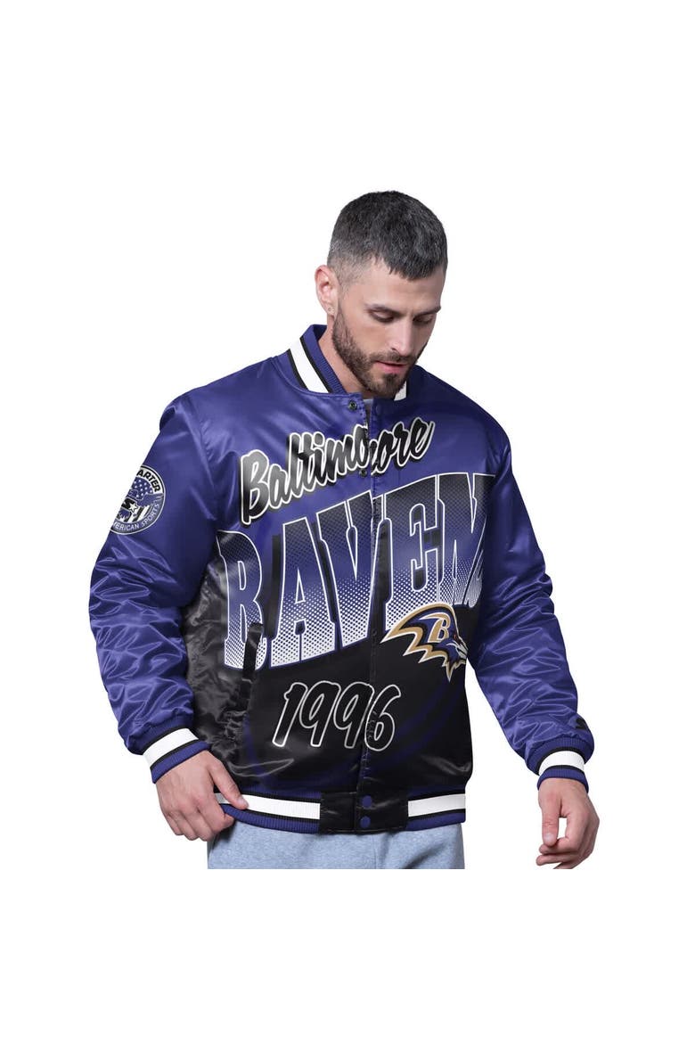 Men's Starter Purple Baltimore Ravens Pass Rush Varsity Full-Snap Jacket, Main, color, Purple