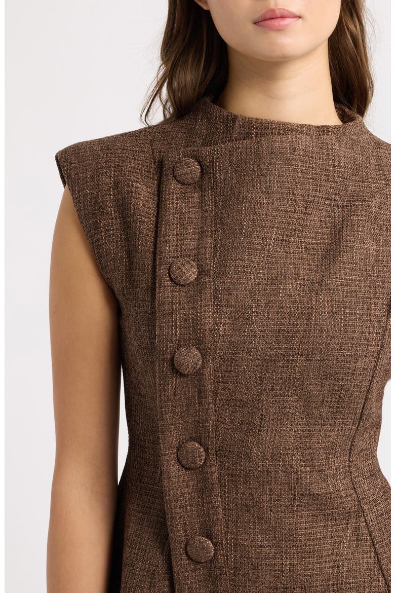 Tweed Button Detail Minidress, Main, color, DARK BROWN