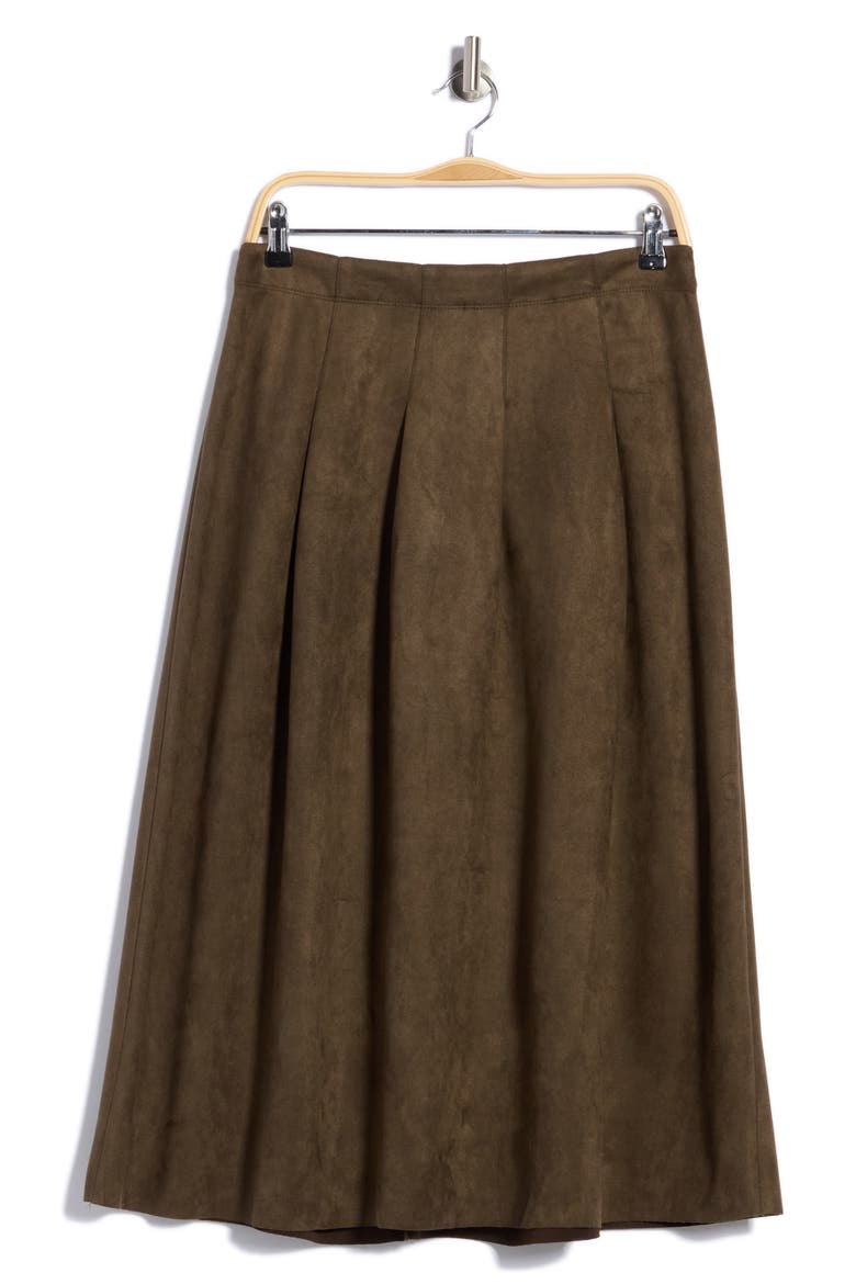 Faux Suede Pleated Skirt, Main, color, LODEN-LODEN