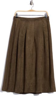 MAX STUDIO Faux Suede Pleated Skirt