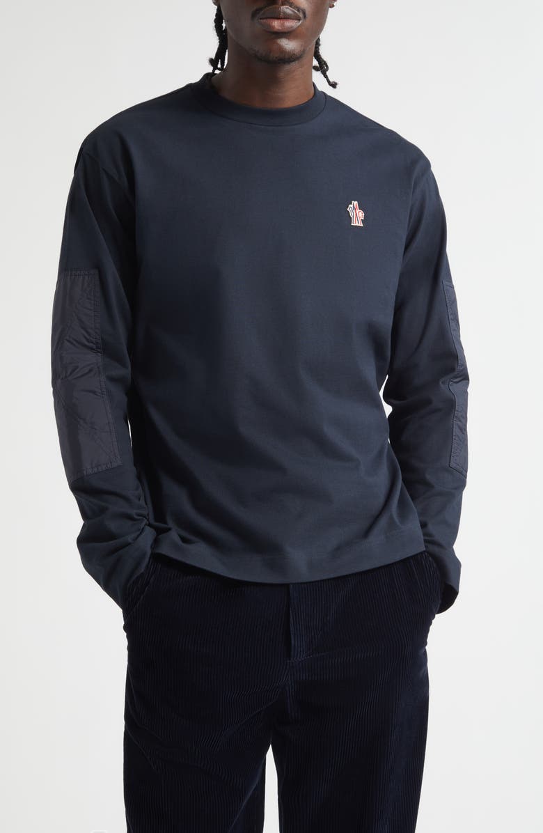 Moncler Long Sleeve Mixed Media T-Shirt, Main, color, Eclipse