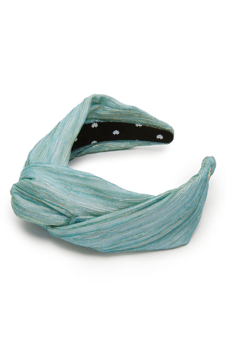 Lele Sadoughi Greta Shimmer Knotted Headband, Main, color, Jade Turquoise