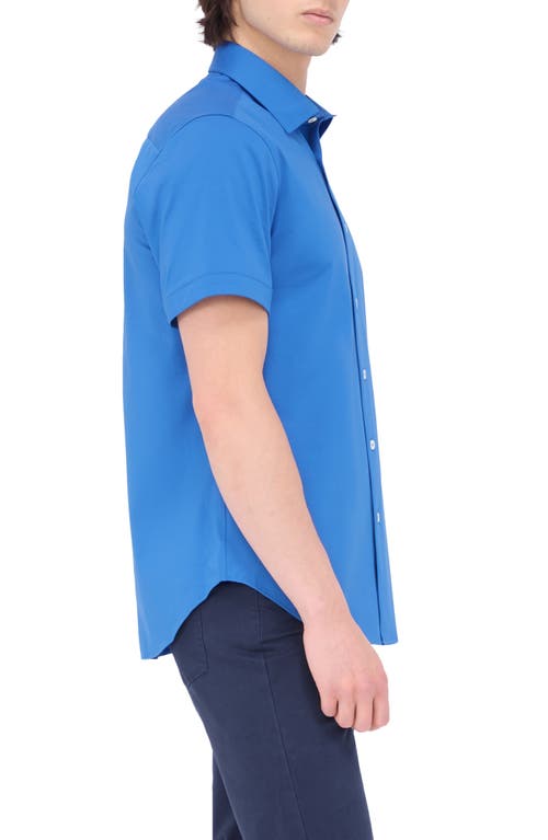 Bugatchi Miles Ooohcotton® Solid Short Sleeve Button-up Shirt In Classic Blue