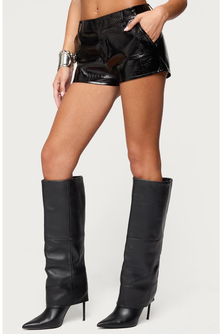 Matilde Croc Faux Leather Shorts, Alternate, color, BLACK