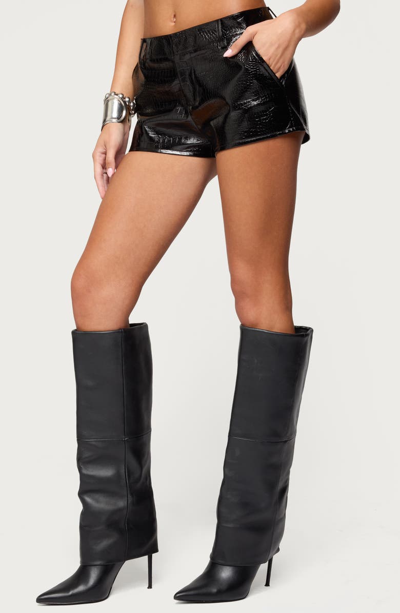 EDIKTED Matilde Croc Faux Leather Shorts, Alternate, color, Black