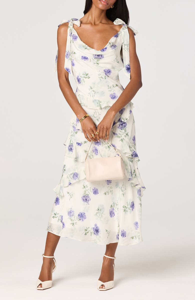 ASTR the Label Fen Floral Print Midi Dress, Alternate, color, Off White Purple Floral