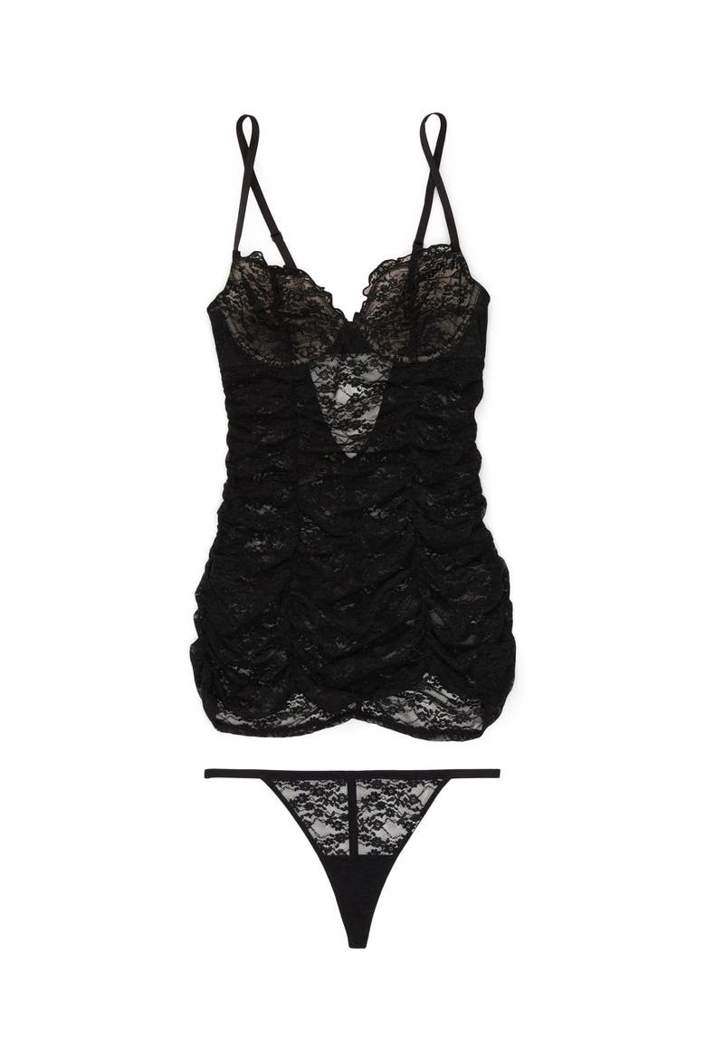 Cheyenne Bodycon Babydoll & G-String Set Lingerie, Alternate, color, Black
