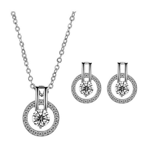 Hollywood Sensation Cubic Zirconia Necklace And Earring Set In Silver