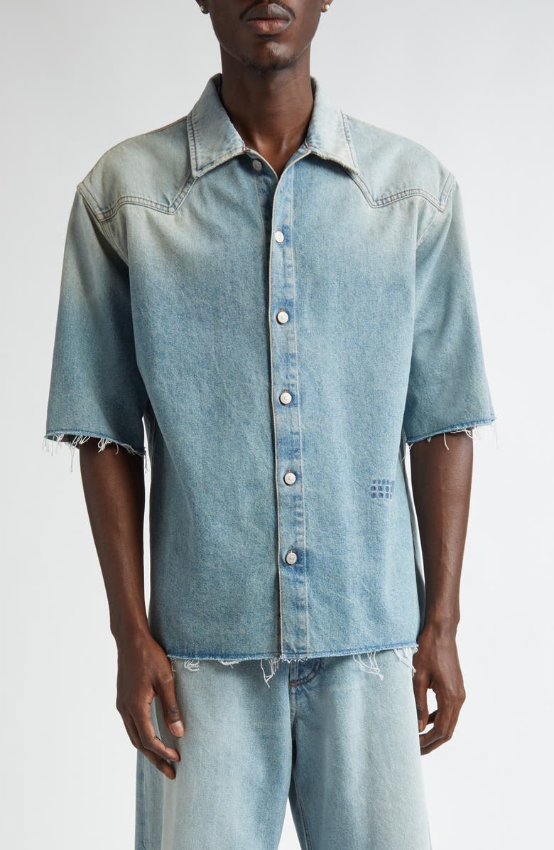 MM6 Maison Margiela Raw Edge Denim Shirt, Main, color,