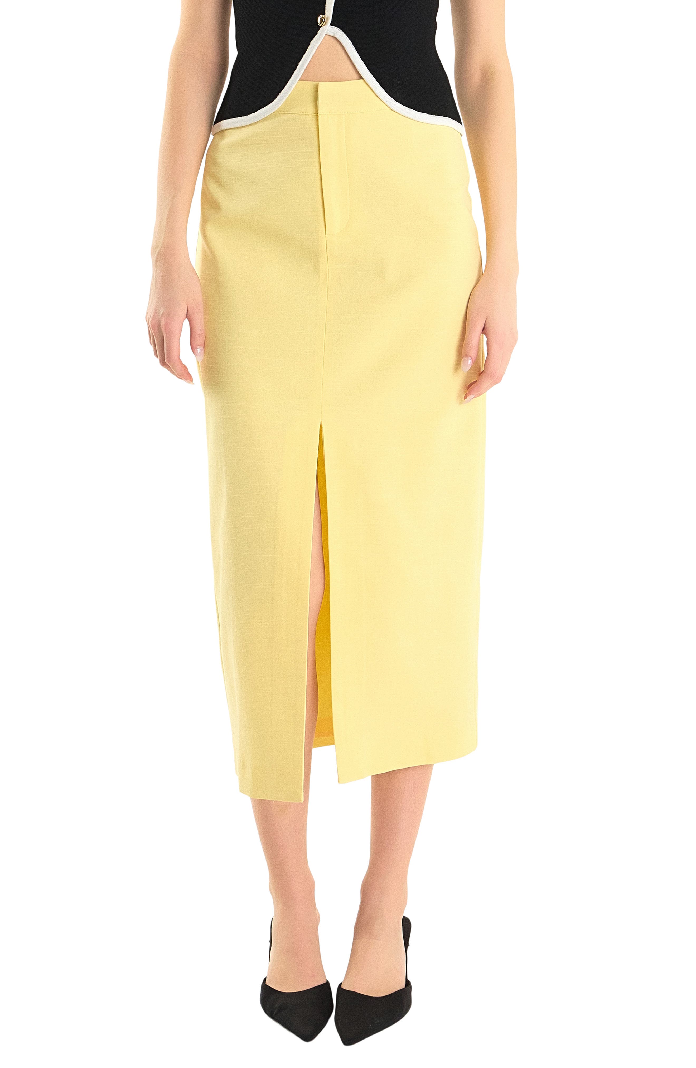 Front Slit Linen Blend Midi Skirt - image 3