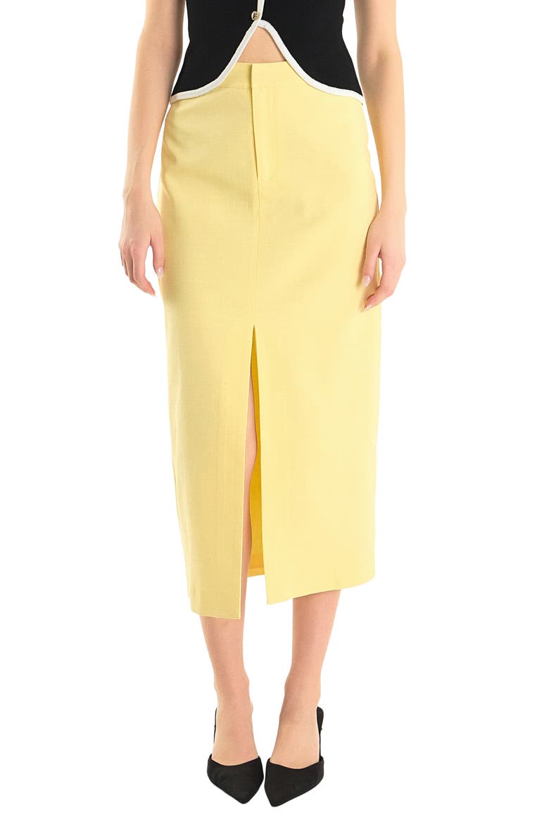 Front Slit Linen Blend Midi Skirt, Main, color, BUTTER