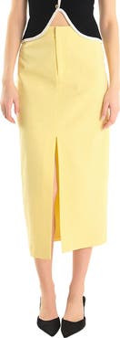 Endless Rose Front Slit Linen Blend Midi Skirt