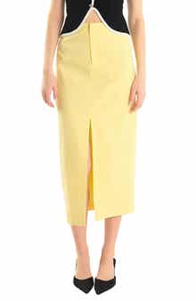 Endless Rose Front Slit Linen Blend Midi Skirt