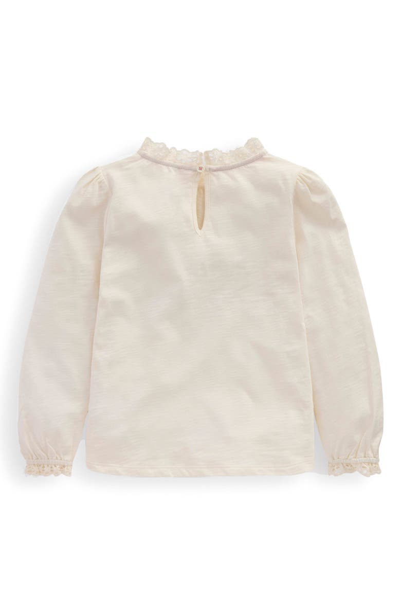 Mini Boden Kids' Embroidered Eyelet Accent Cotton Top, Alternate, color, Soft Ivory