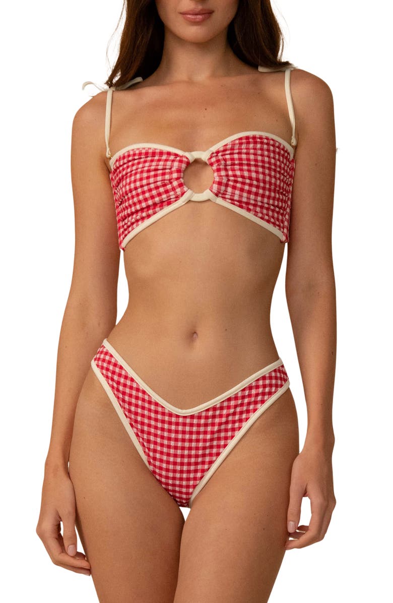 MONTCE Lulu Gingham Bikini Bottoms, Alternate, color, Red Micro Gingham