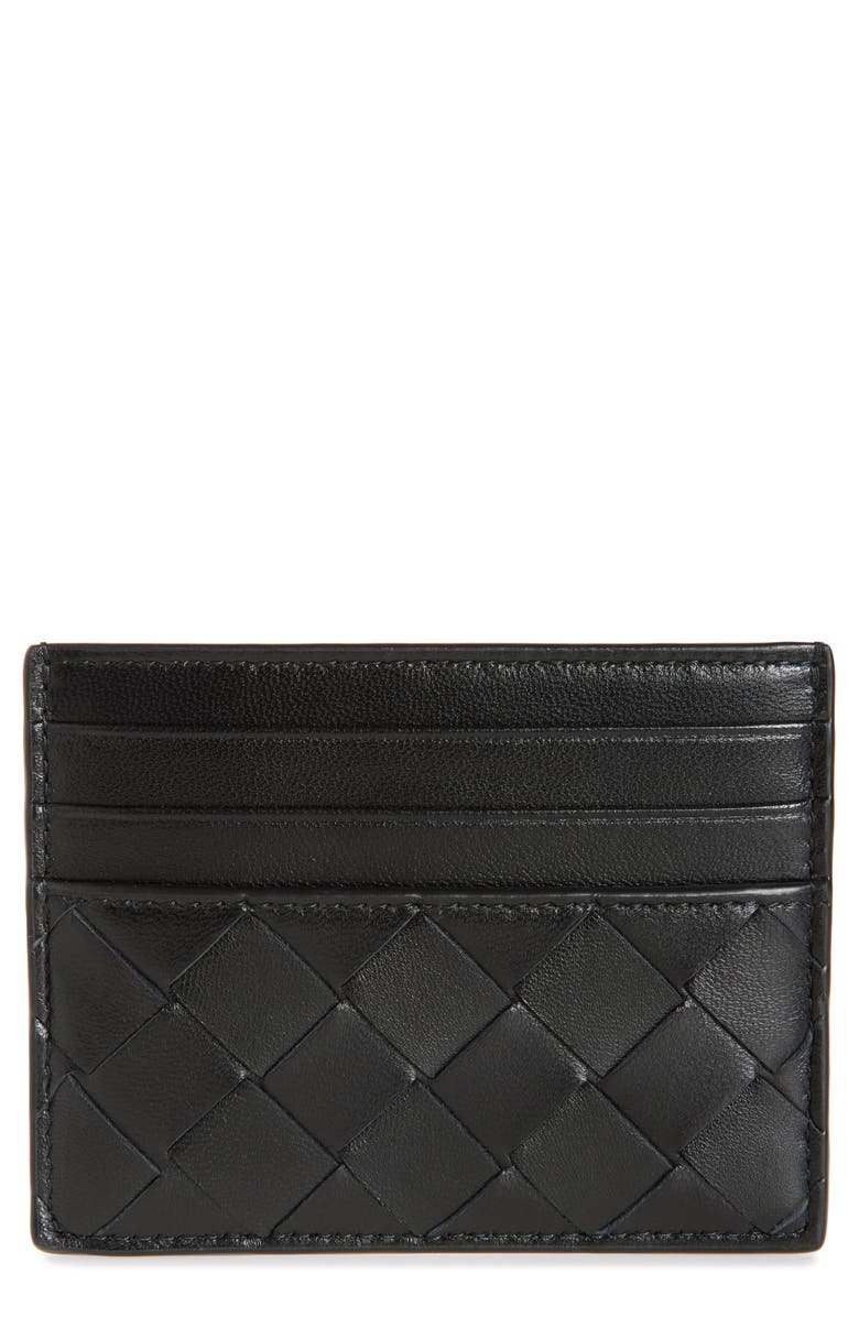 Bottega Veneta Intrecciato Leather Card Case, Main, color, 8425 Black-Gold