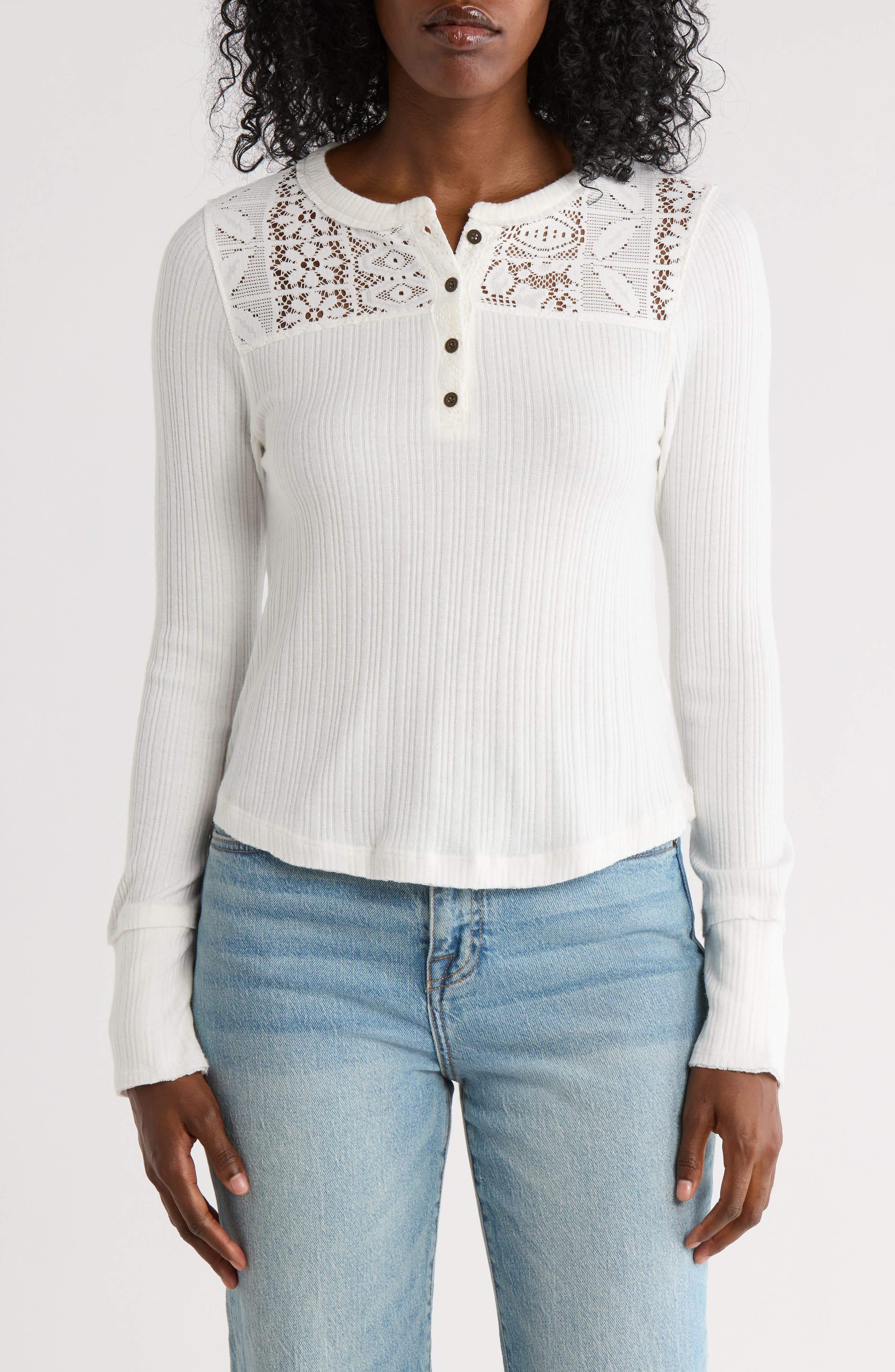Lucky Brand Cloud Lace Rib Henley