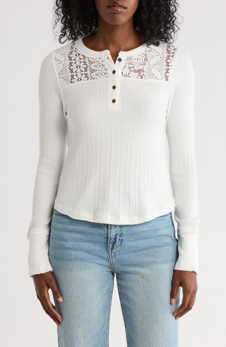Lucky Brand Cloud Lace Rib Henley, Main, color, Whisper White